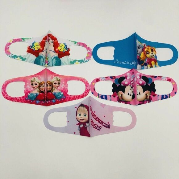 Brand New‎ Assorted Girls Face Mask Reusable 5 In Pack  Ariel/ Paw Patrol/Frozen - Picture 5 of 7